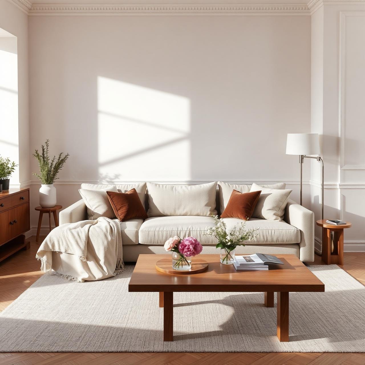 Elegant clean living room with natural light